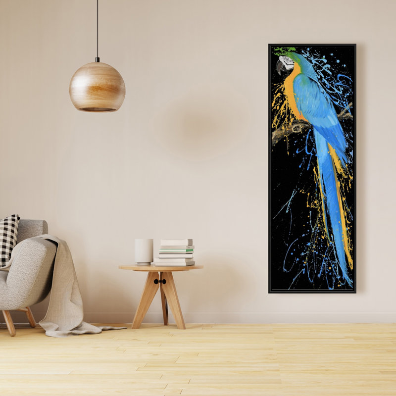 Blue Macaw Parrot Canvas - Bird Bedroom Decor | Blue Framed