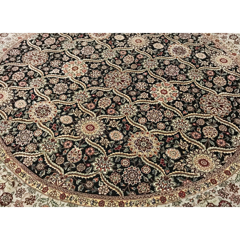 Hand-Knotted High-Quality Beige and Black Round Area Rug