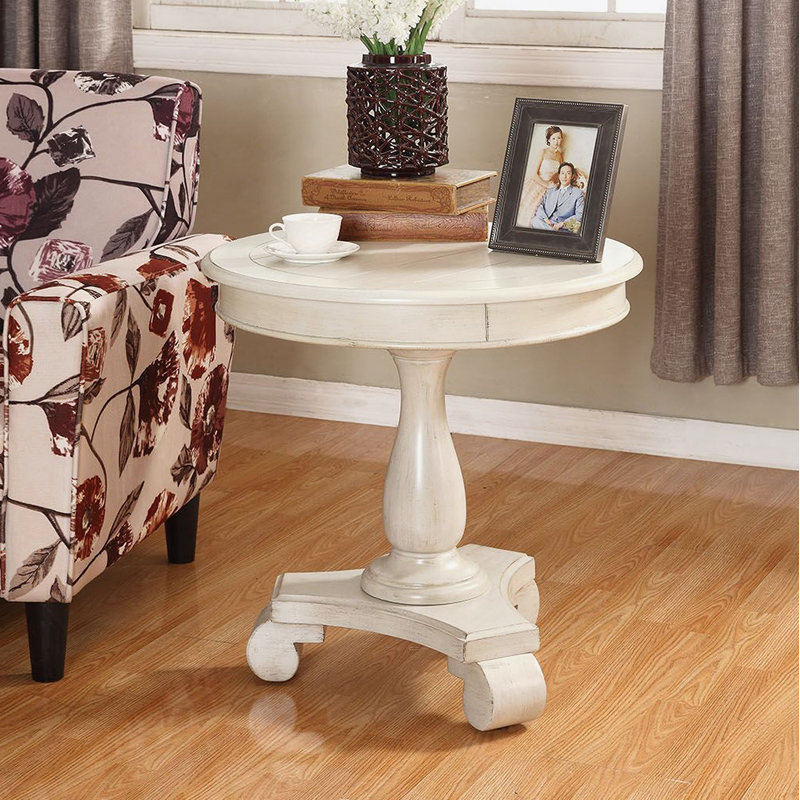 Table d'appoint ronde à piédestal en bois, Blanc