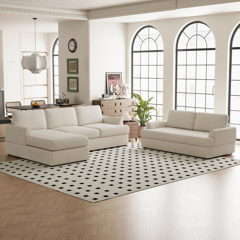 Ensemble de canapé modulaire et de causeuse en L rembourré en velours moderne pour salon, Beige