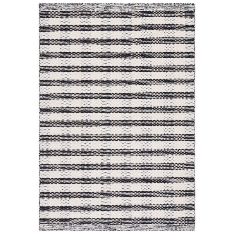 Tapis rayé noir / ivoire Kilim 807, Rectangulaire 3 pi x 5 pi