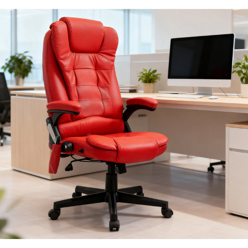 Chaise d'ordinateur inclinable chauffante avec 6 points de vibration, fauteuil de bureau de massage, accoudoirs et télécommande