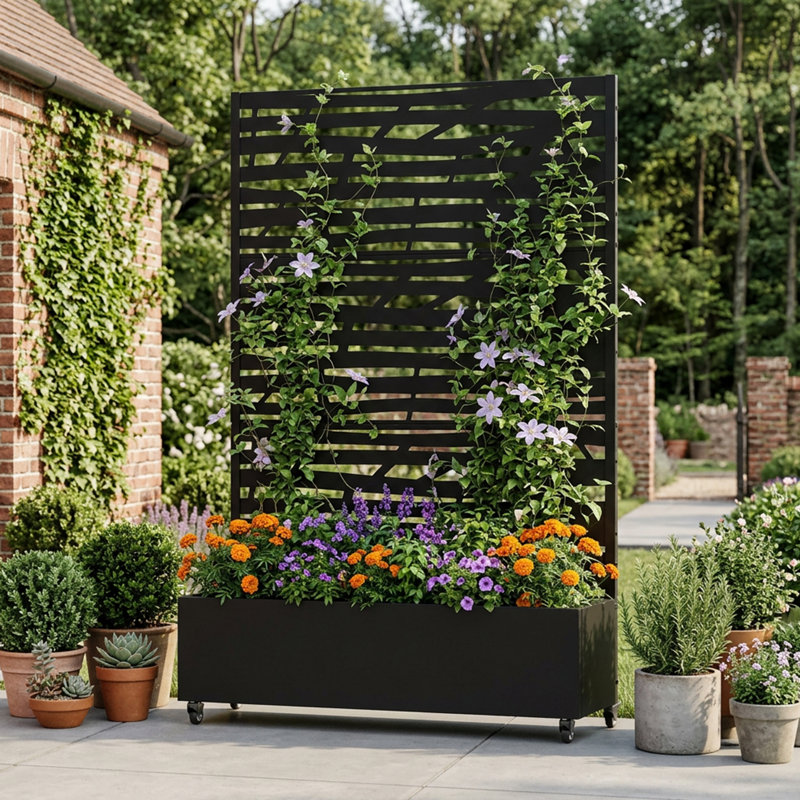 Shore 72 in. H x 47 in. W Planter Box with Trellis, Black