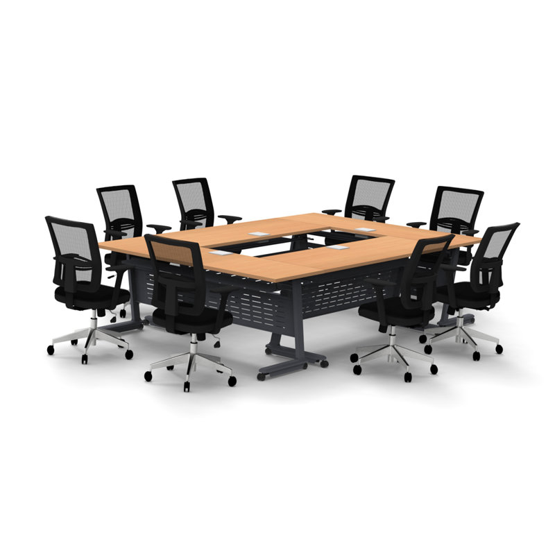 Rectangle 8 Person Flip Top 72'' L Modular Training Table and Chair Set with Casters and Modesty Panel and Cable Management