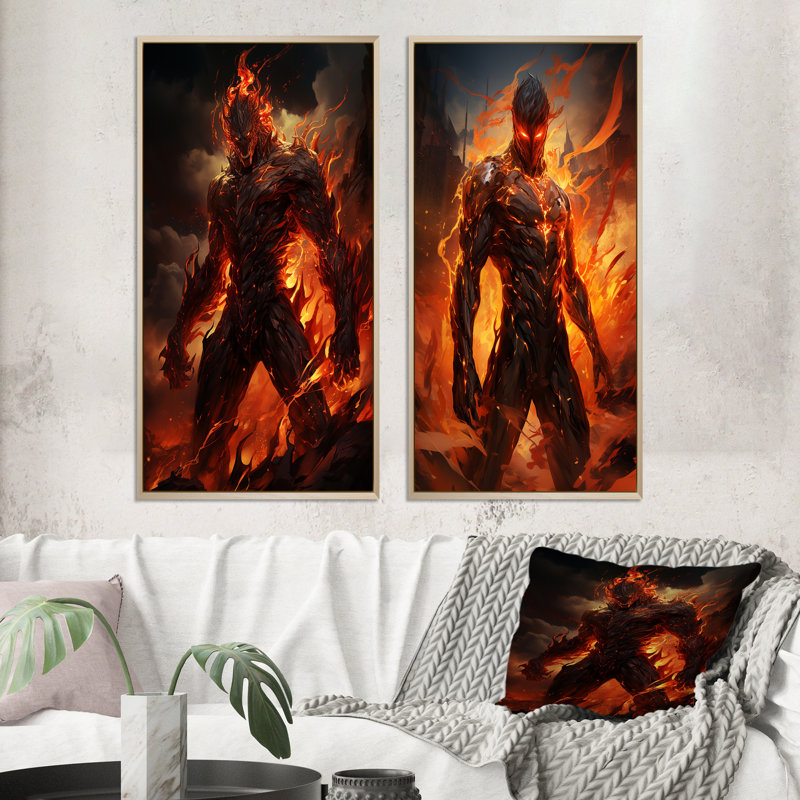 «Fire Force Villian», 2 pièces sur toile, Encadrement brun, H 20 po x l 24 po