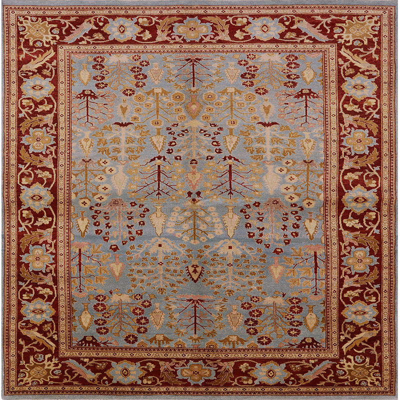 Tapis oriental rouge / bleu Plimoth, Carré 5 pi