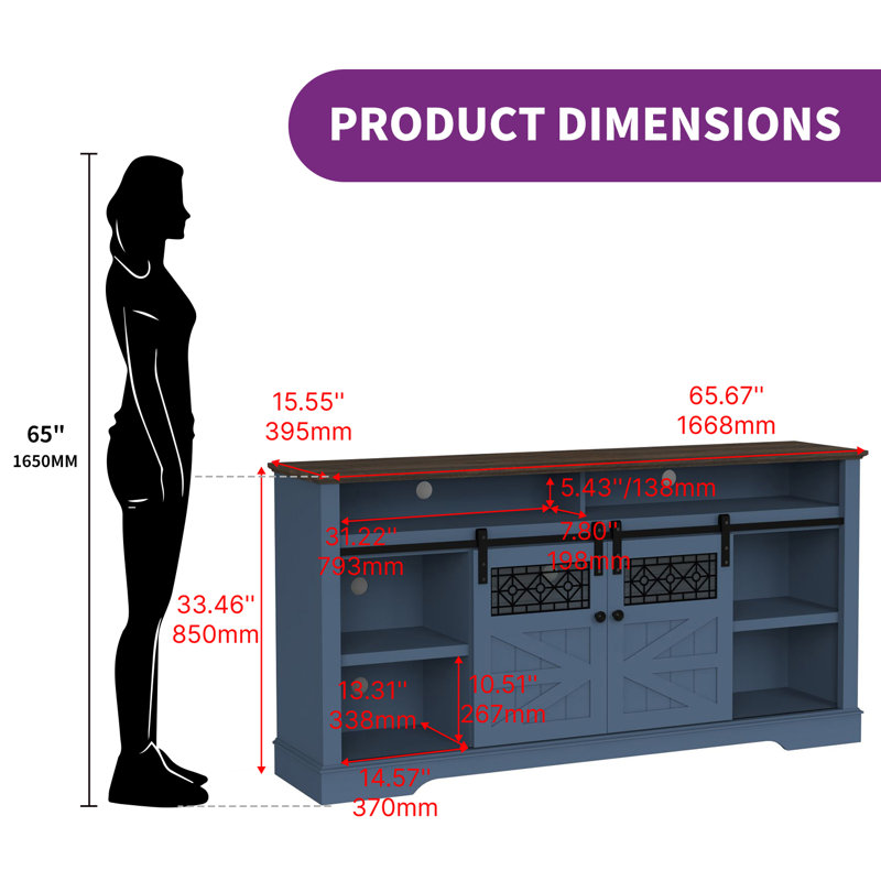 Meuble télé pour téléviseur de 75 po ou moins avec tablettes ouvertes, centre de divertissement avec armoire de rangement