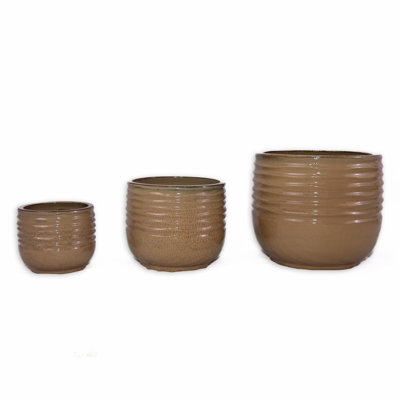 Ensemble de 3 pots de fleurs en céramique, jardinières modernes pour patio, jardin et rebord de fenêtre - Finition