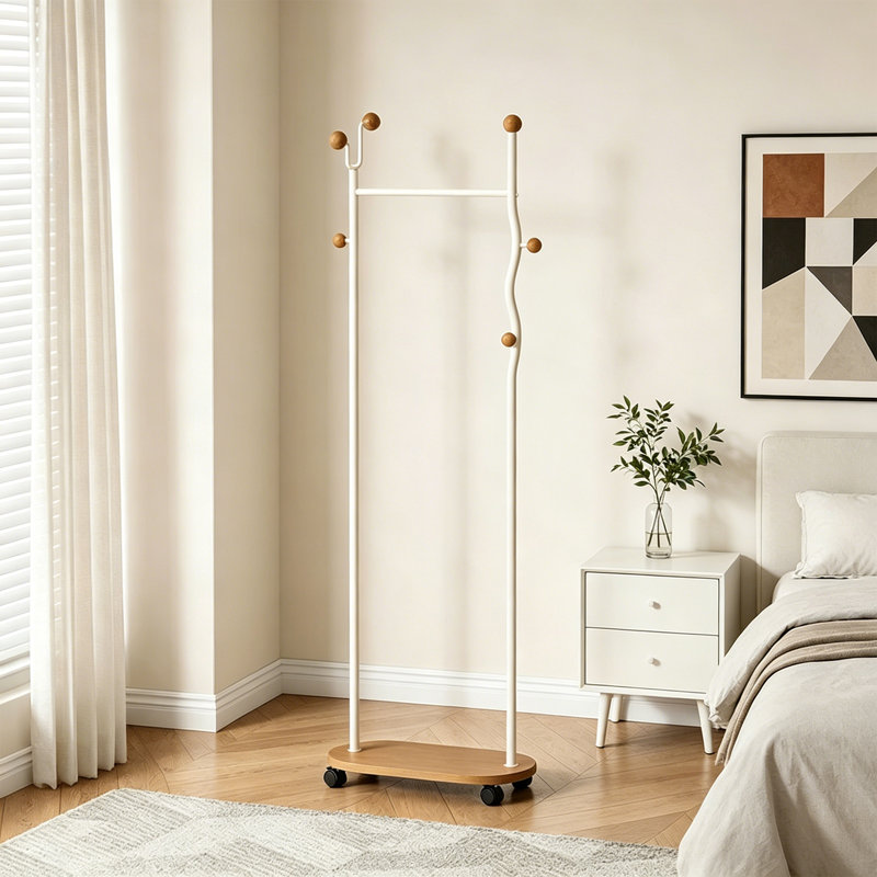 Portemanteau Modern, Cream/Natural Wood