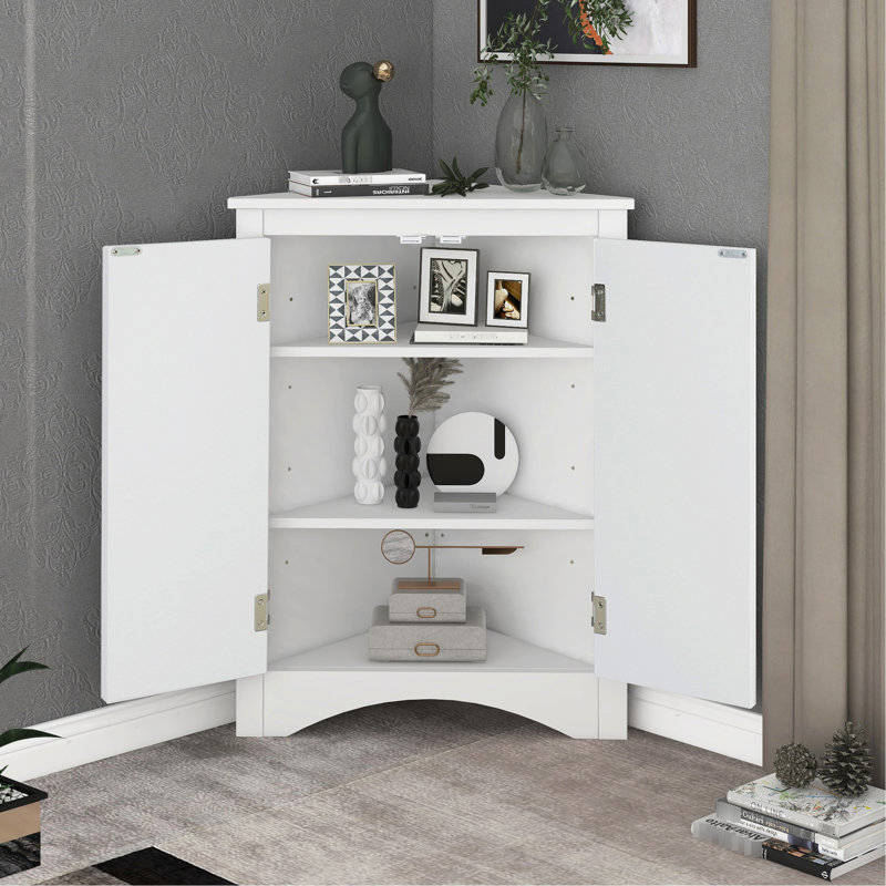 White Triangle Bathroom Cabinet With Adjustable Multi-Purpose Shelving Customizable Shelves - Fits Home Decor, White