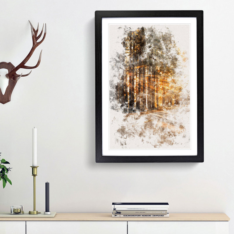 Sunlight Through the Forest - Picture Frame Painting Print, Black Framed, 87cm H x 62cm W x 2cm D