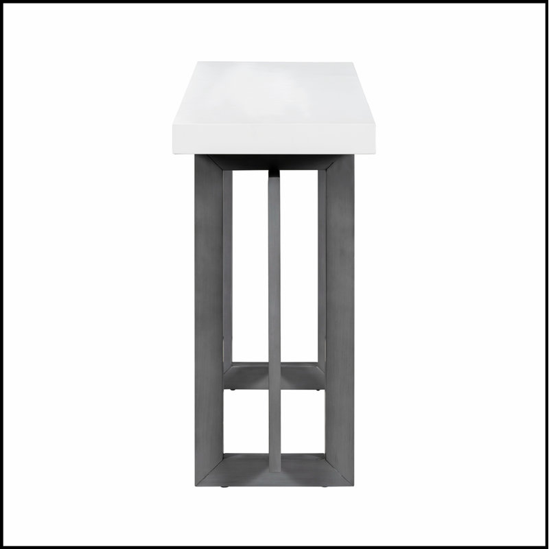 Contemporary Console Table with Wood Top, Extra Long Entryway Table for Hallway and Living Room Decor, Black, Black