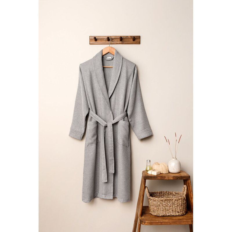 Peignoir 100% coton mi-mollet avec poches, G / TG, gris