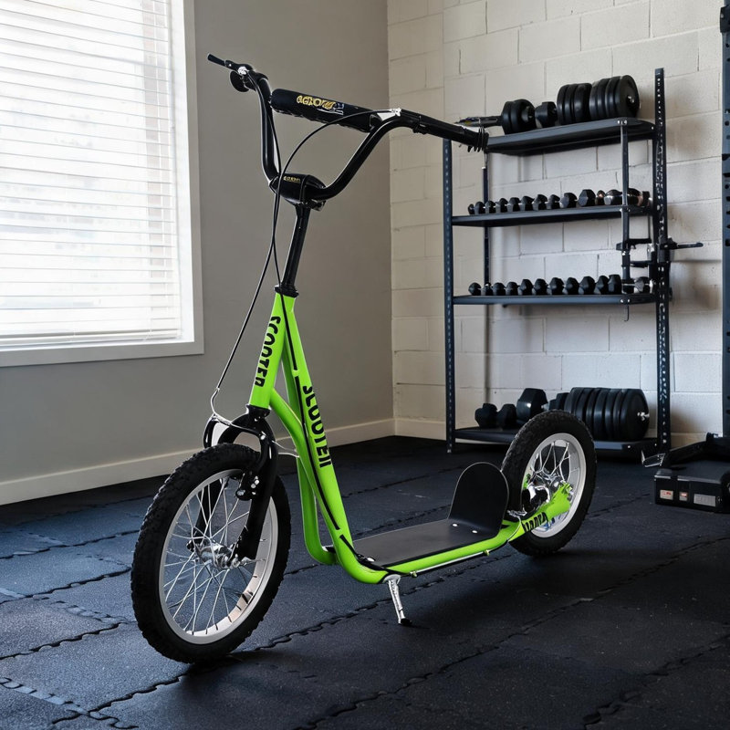 Scooters pour enfants de 5 ans et plus et 53,5 po x 22,8 po x 34,8 po en acier vert, conception réglable
