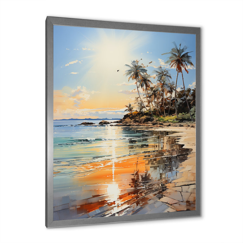«Coastalbeach Beach Bliss I» - Art mural sur toile, H 32 po x l 16 po x P 1 po, Cadre photo argenté