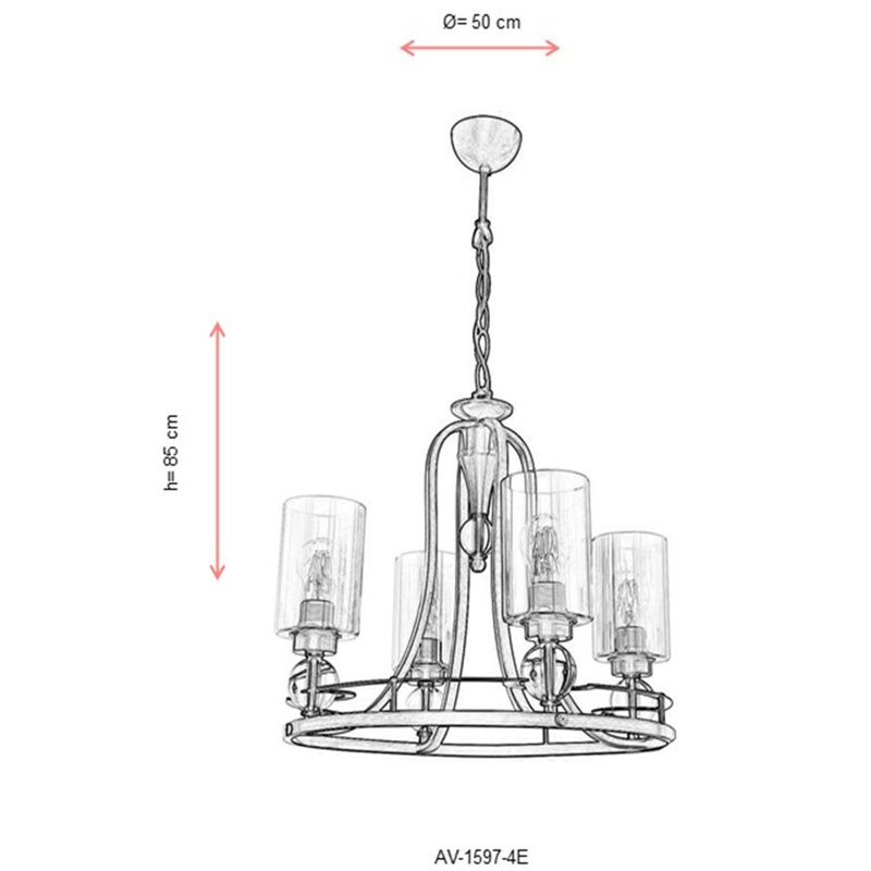 Elegant Modern Chandelier, Antiquation Finish, 19.7 x 19.7 inches | Durable Metal Body, Glass Cap, 4 x E27 Max 6W Sockets | Perfect for Glam, Industrial & Traditional Décor, IP20 Rated for Indoor Use