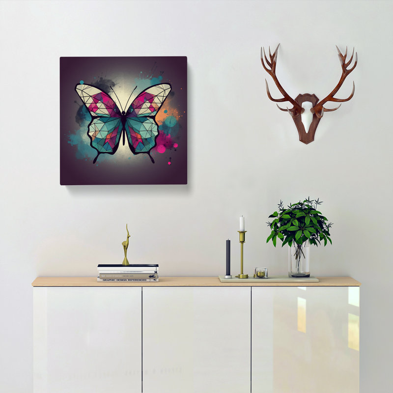 Butterfly Geometric - Wrapped Canvas - Framed Print, 35cm H x 35cm W x 3cm D