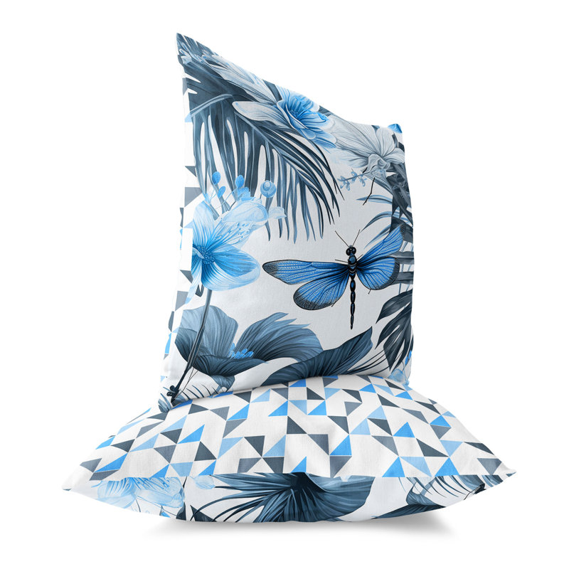 Oreiller réversible intérieur / extérieur Dragonfly Dreamscape, H 20 po x l 20 po, Blue foncé/gris