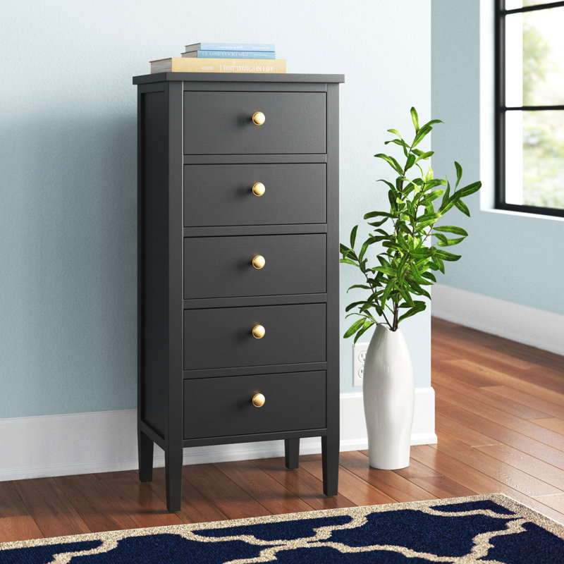Naugatuck 43cm W 5 - Drawer Chest of Drawers, Satin Black