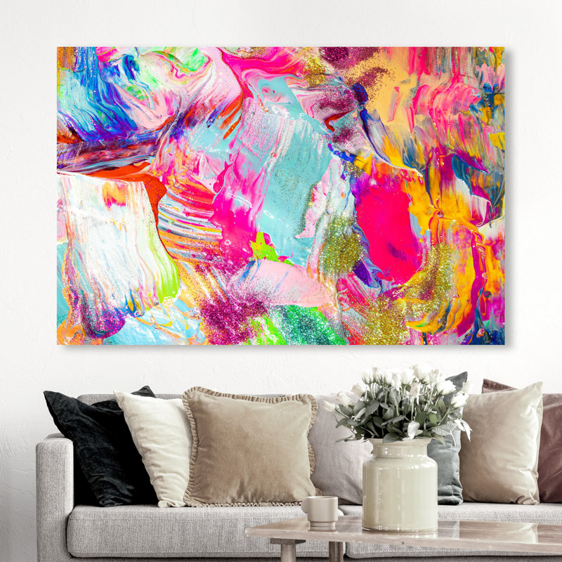 " Abstract Bright Neon Love, Modern & Contemporary Pink " by Oliver Gal, 36" H x 54" W x 1.5" D, Wrapped Canvas