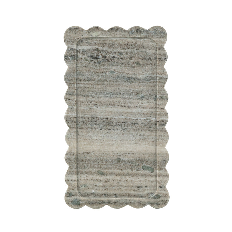 Scalloped Natural Gray Marble Serving Tray, 14x8 Inch Rectangular Stone Platter