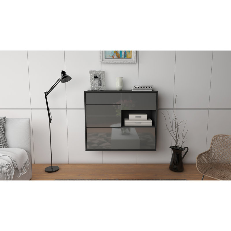 Shevlin 92cm Sideboard, Black, High Gloss Grey