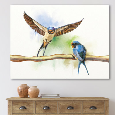 Deux granges, hirondelles - peinture sur toile