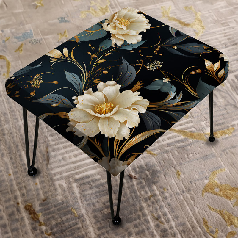 Opulent Gold Intrigue Floral - Marble Rectangle Ottoman