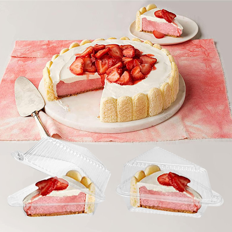 100 Pieces Cake Slice Plastic Containers, 5 Inches Hinged Lid Cheese cake Container