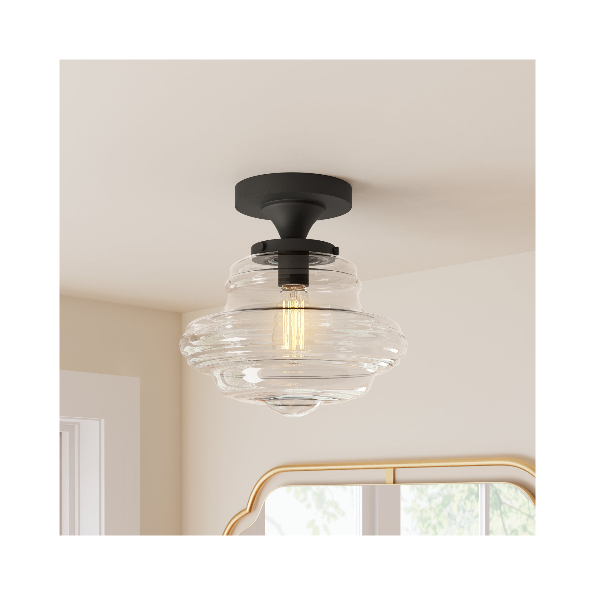 Marah Single Light Glass Semi Flush Mount, Oil Rubbed Bronze