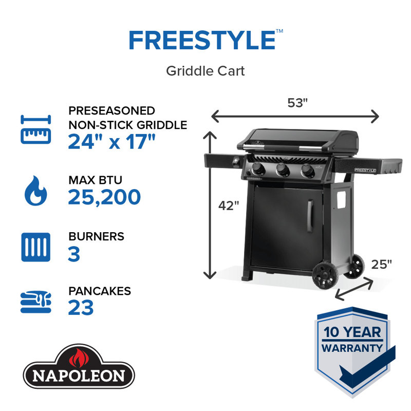 Freestyle 24 Inch Pre-seasoned Non-Stick Griddle, Propane