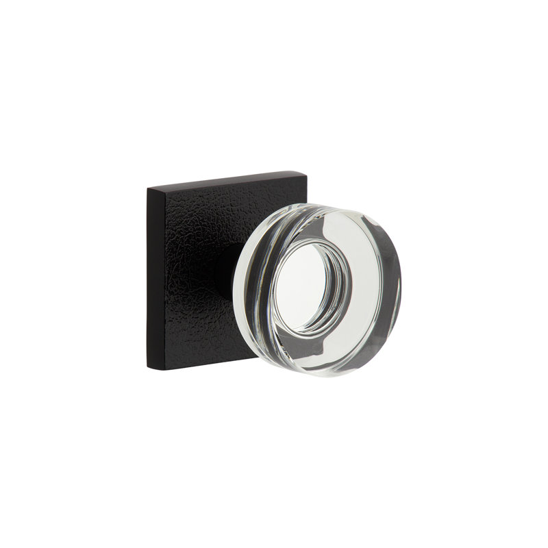 Rosette en cuir Viaggio Quadrato avec bouton en cristal Circolo, 2.75", Noir satiné