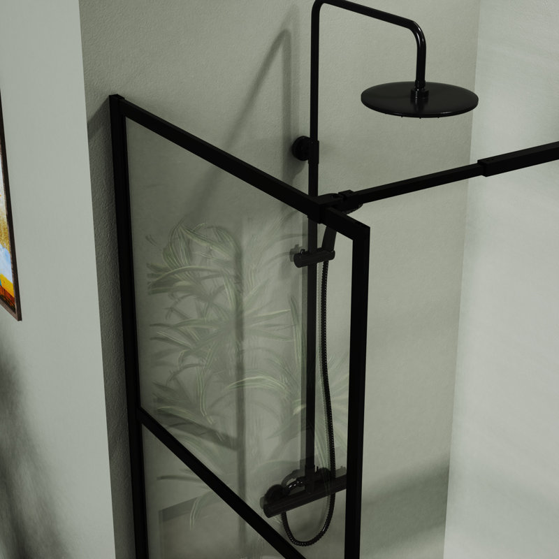 34" Shower Screen Door , Black - Clear Tempered Glass Adjustable Support For Wall Easy Installation Process 0.2" Strong And Assembly