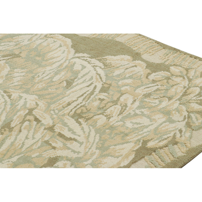 Art Deco Hand Knotted Wool Floral Area Rug, Rectangle 9' x 12'