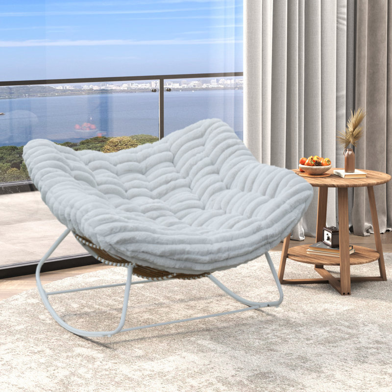 Chaise en osier Rockong, Gris clair, Noir, noir, noir, noir