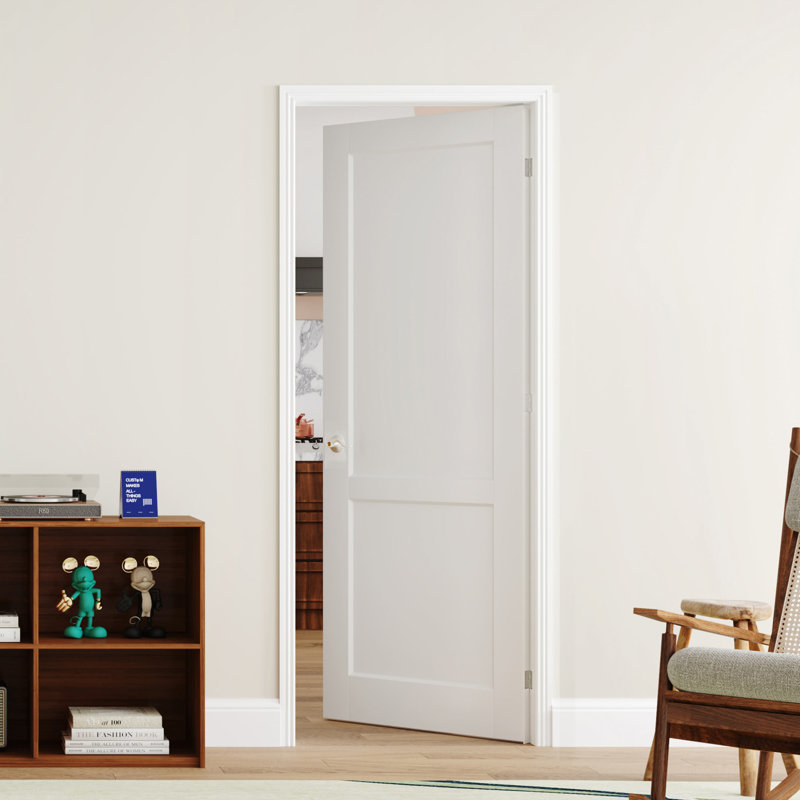 Porte intérieure française pré-suspendue double à 2 panneaux de style moderne, cadre ajustable, blanc massif et bois manufacturé avec cadre et poignée (ensemble de 2)