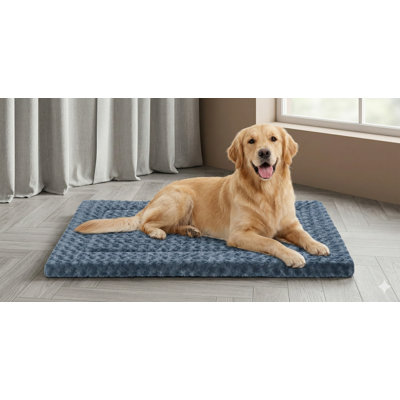 Machine-Washable Dog Resting Mat, Dual-Sided Dog Crate Pad, Soft Plush Kennel Bed with Non-Slip Base, Suitable for Medium to Large Canines and Felines, Dimensions 35 by 22 by 1.5 Inches, Gray Finish
