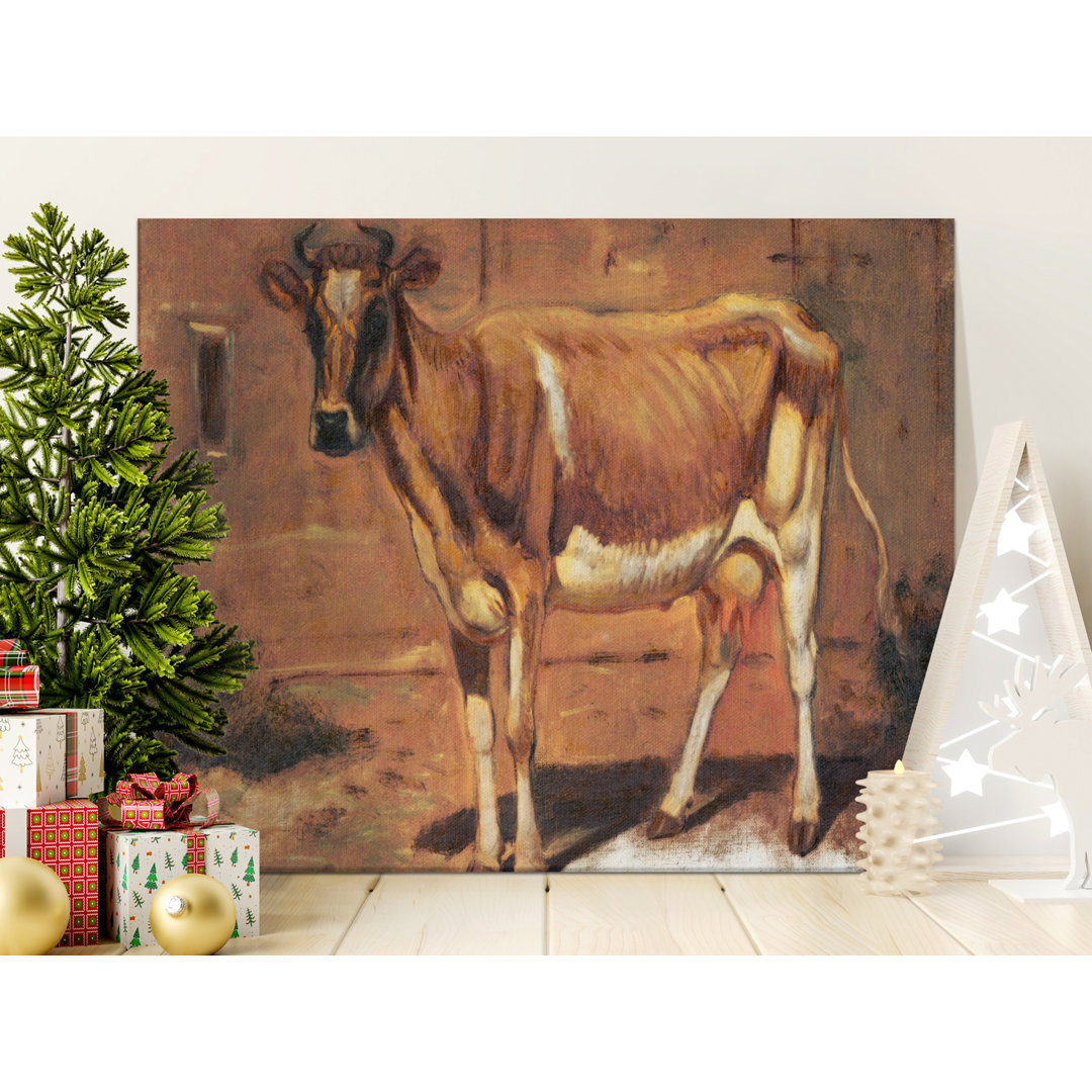 Vintage Farmhouse Cow Painting Canvas Wall Art, Rustic Animal Print for Country Home Decor, Barn Decor, Farmhouse Style Canvas