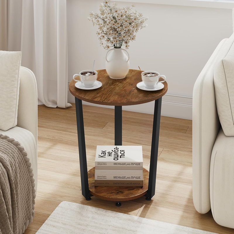 Namish Drum End Table, Black, Vintage Brown