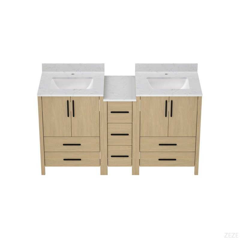 Meuble-lavabo à double cuve, meuble-lavabo avec comptoir blanc Freestangding
