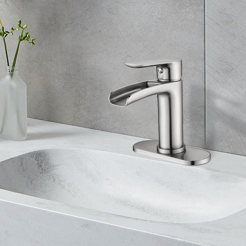 Single Lever Bathroom Sink Faucet with Deck Plate and Pop-Up Drain in Brushed Nickel, Brushed Nickel