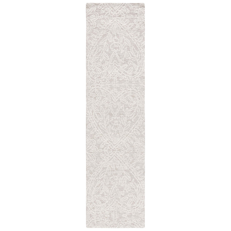 Bathelda Hand Tufted Wool/Cotton with Cotton Backing Floral Rug in Beige/Ivory, Runner 2'3" x 9'