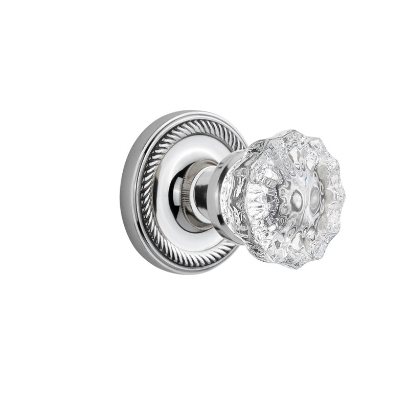 Rope Rosette with Crystal Door Knob, Bright Chrome, 2-3/4”