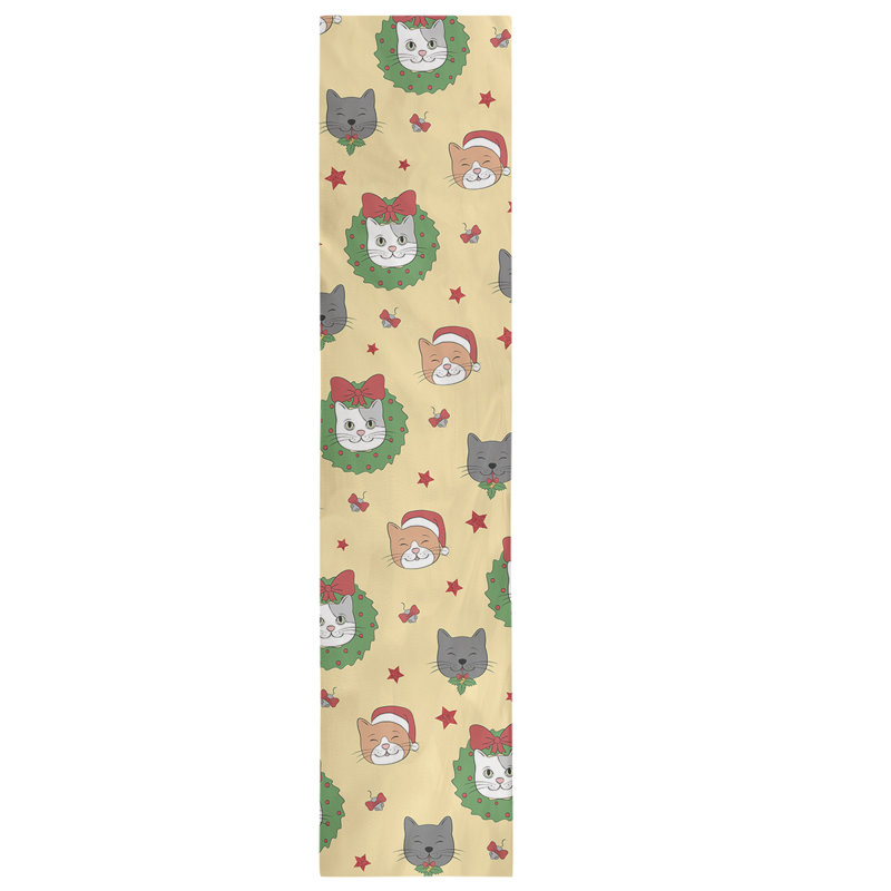 Chemin de table christmase hol christmas chats, L 90 po x l 16 po, Jaune/rouge/vert, Mélange de coton