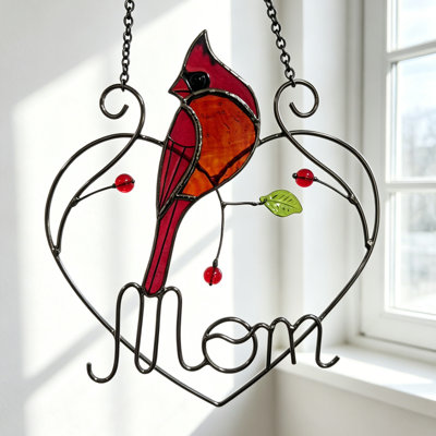 Red Cardinal Tiffany Style Stained Glass Suncatcher