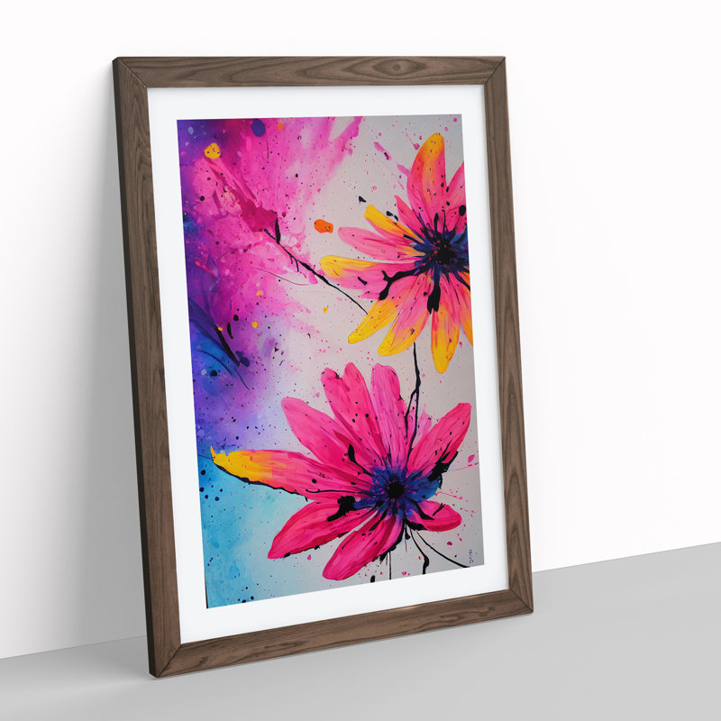 Pretty Painted Flowers No.2 Abstract - Single Picture Frame Painting, 34cm H x 25cm W x 2cm D, Walnut Framed