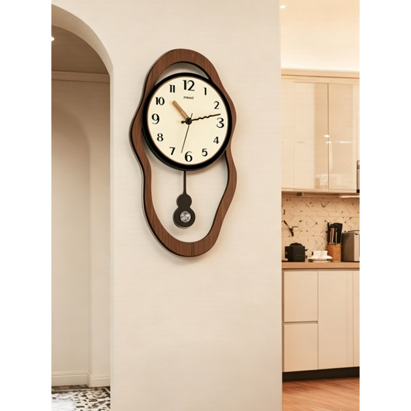 Creative Melting Shape Wall Clock with Pendulum, Unique Home Decor Timepiece