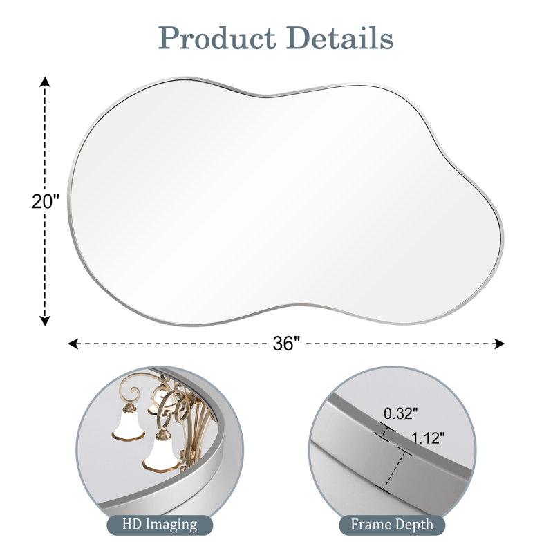 Miroir mural Banwell, 20 po x 36 po, Argent