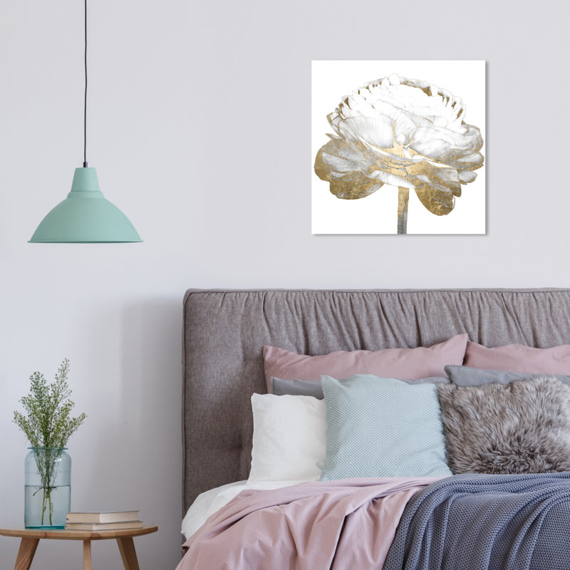 " White Gold Luxe Flower Diecut " Painting Print, 16" H x 16" W