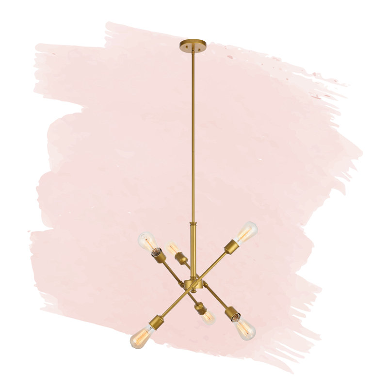 Lustre Spoutnik linéaire moderne Whelchel, Laiton, Six lumières, H 19,6 po x l 17,1 po x P 17,1 po